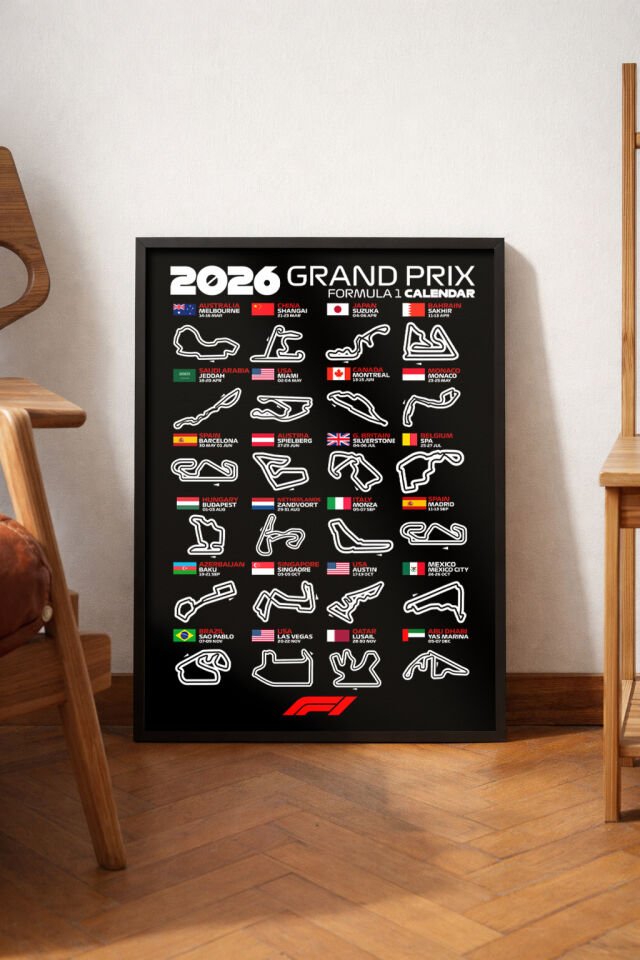 F1 2026 Calendar / Yüksek Kalite UV Baskı MDF Duvar Tablosu