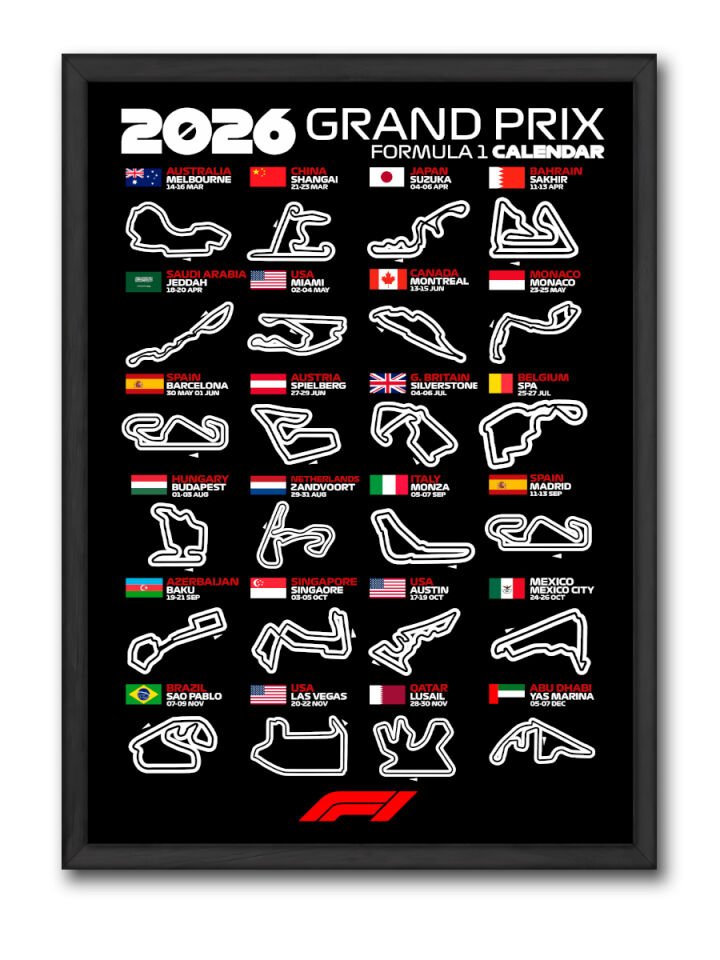 F1 2026 Calendar / Yüksek Kalite UV Baskı MDF Duvar Tablosu