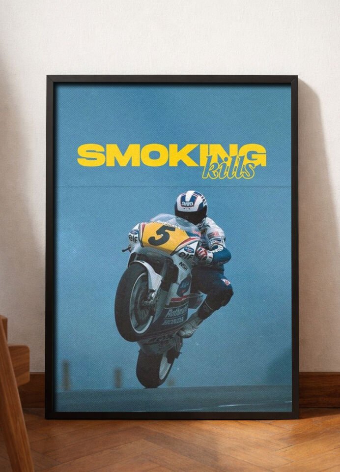 Smoking Kills Retro Moto / Yüksek Kalite UV Baskı MDF Duvar Tablosu